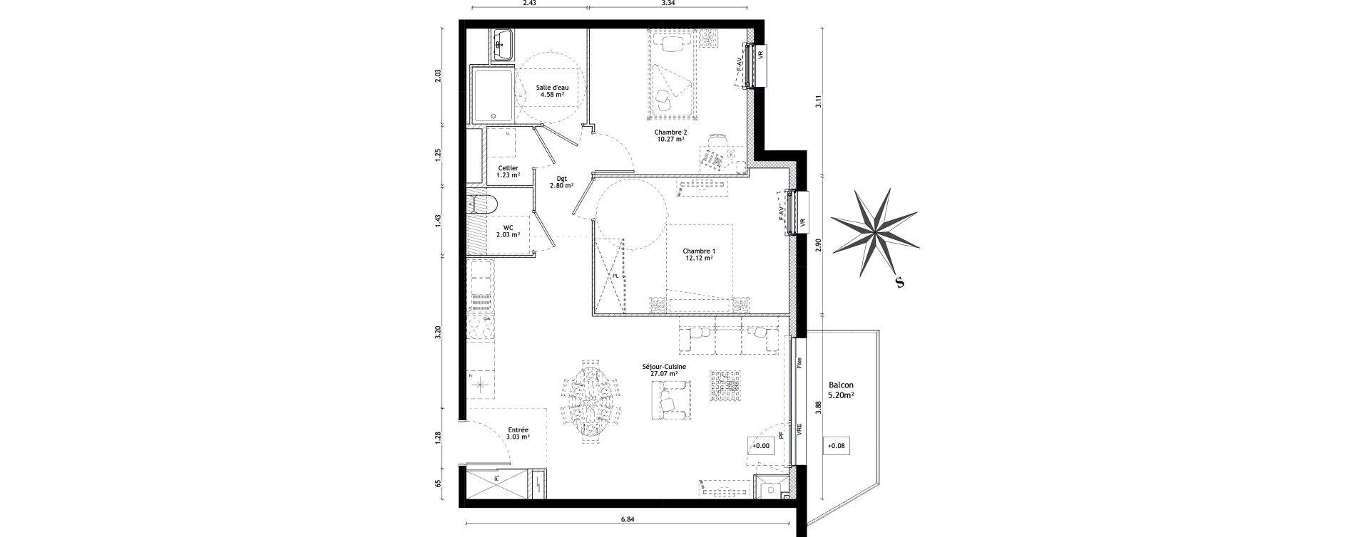 Appartement T3 de 63,13 m2 &agrave; Vannes St-guen - bilaire - m&eacute;nimur pavillonnaire