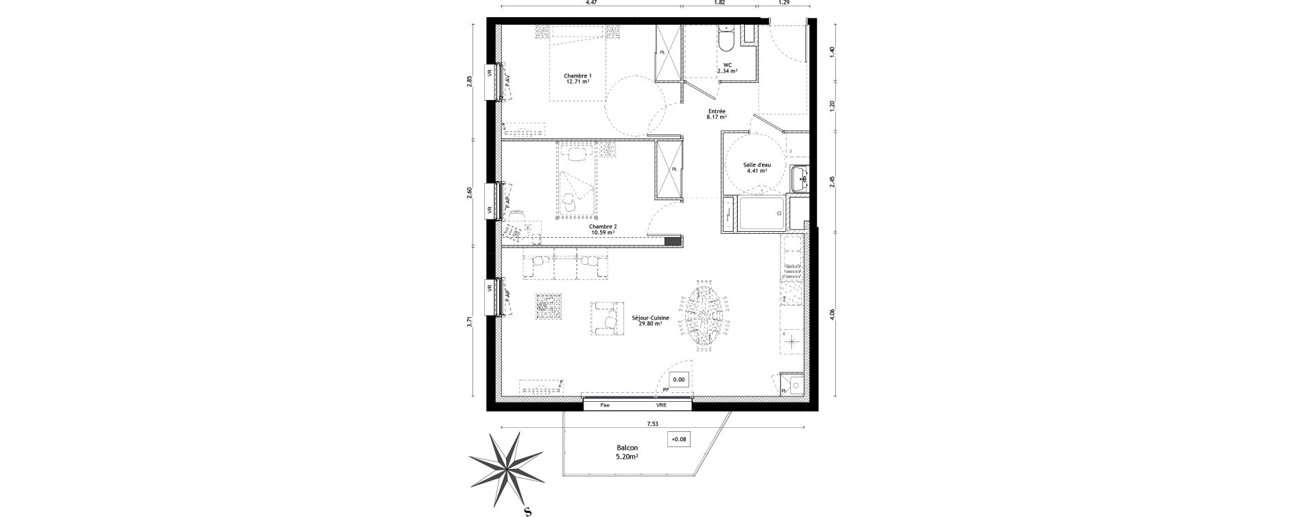 Appartement T3 de 68,02 m2 &agrave; Vannes St-guen - bilaire - m&eacute;nimur pavillonnaire