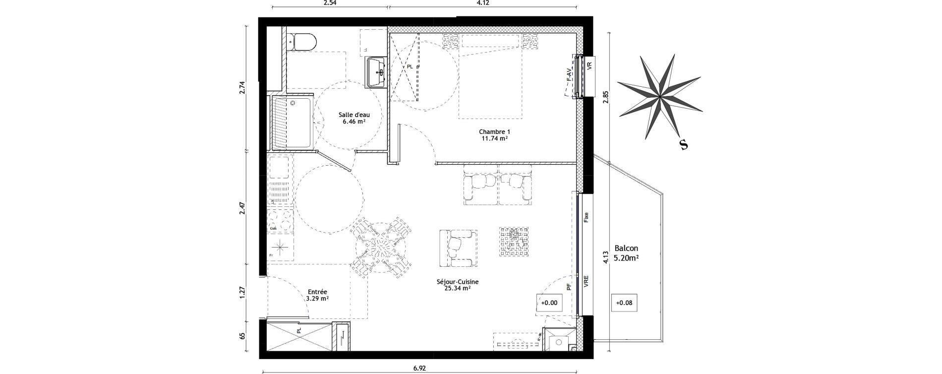 Appartement T2 de 46,83 m2 &agrave; Vannes St-guen - bilaire - m&eacute;nimur pavillonnaire