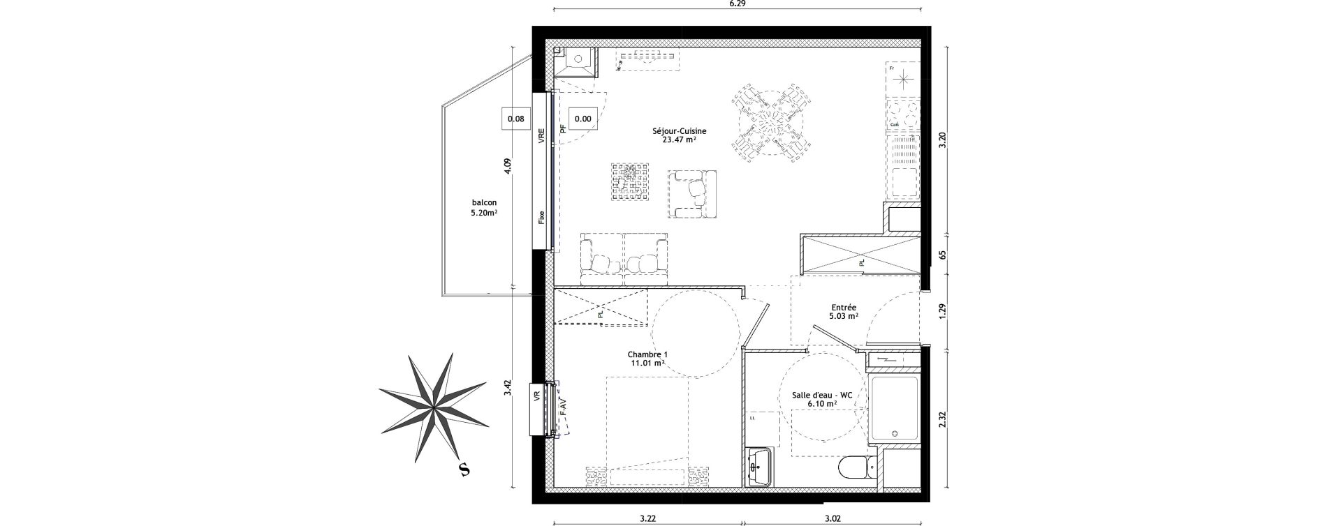 Appartement T2 de 45,61 m2 &agrave; Vannes St-guen - bilaire - m&eacute;nimur pavillonnaire