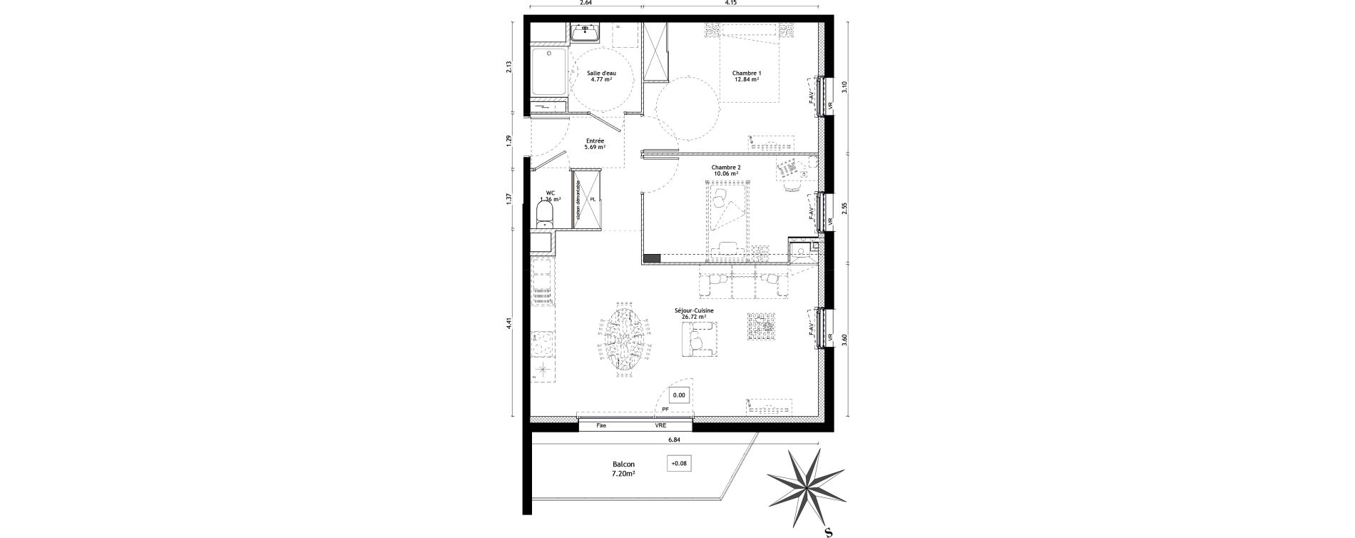 Appartement T3 de 61,44 m2 &agrave; Vannes St-guen - bilaire - m&eacute;nimur pavillonnaire