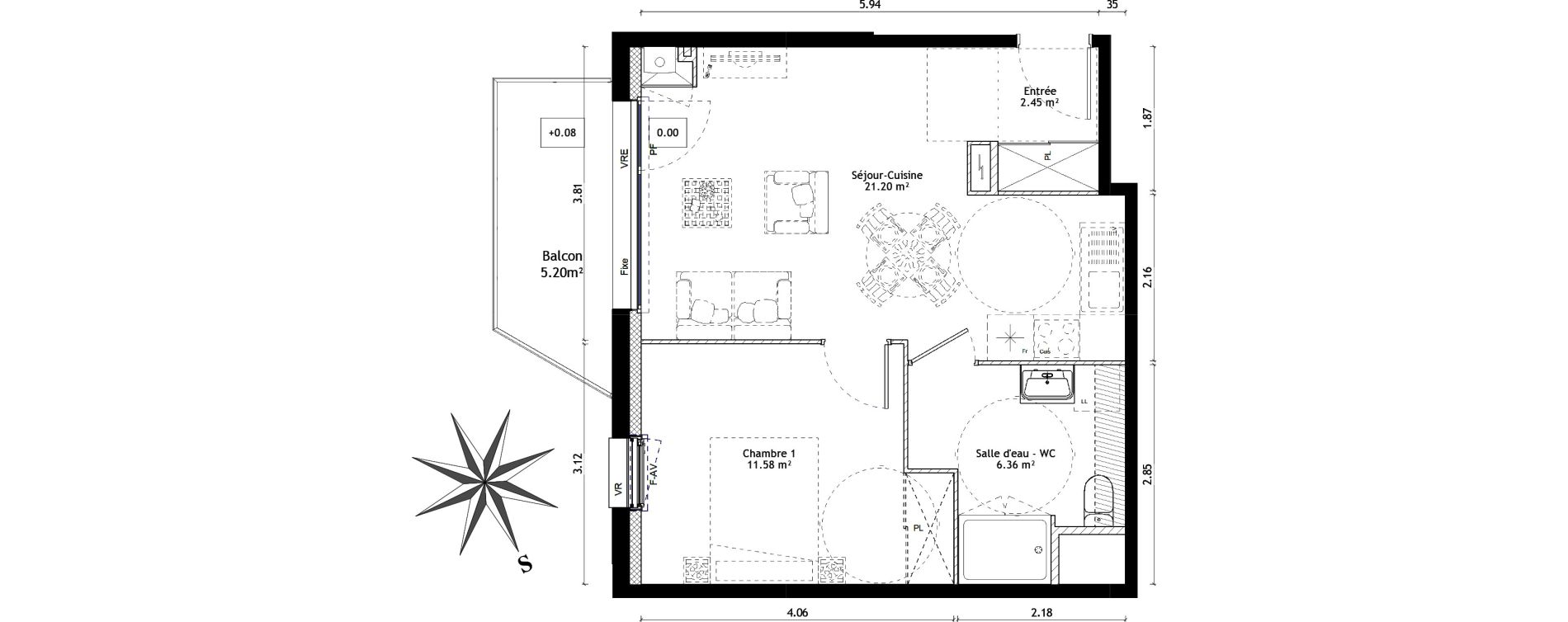 Appartement T2 de 41,59 m2 &agrave; Vannes St-guen - bilaire - m&eacute;nimur pavillonnaire