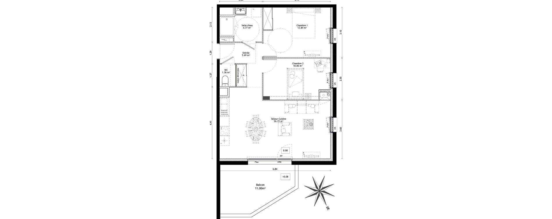 Appartement T3 de 61,44 m2 &agrave; Vannes St-guen - bilaire - m&eacute;nimur pavillonnaire