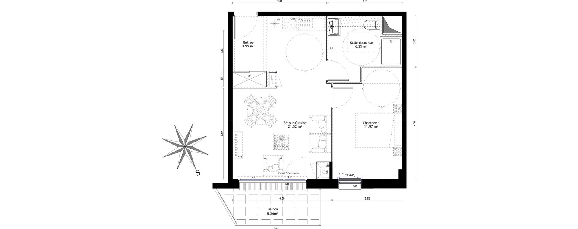 Appartement T2 de 43,73 m2 &agrave; Vannes St-guen - bilaire - m&eacute;nimur pavillonnaire