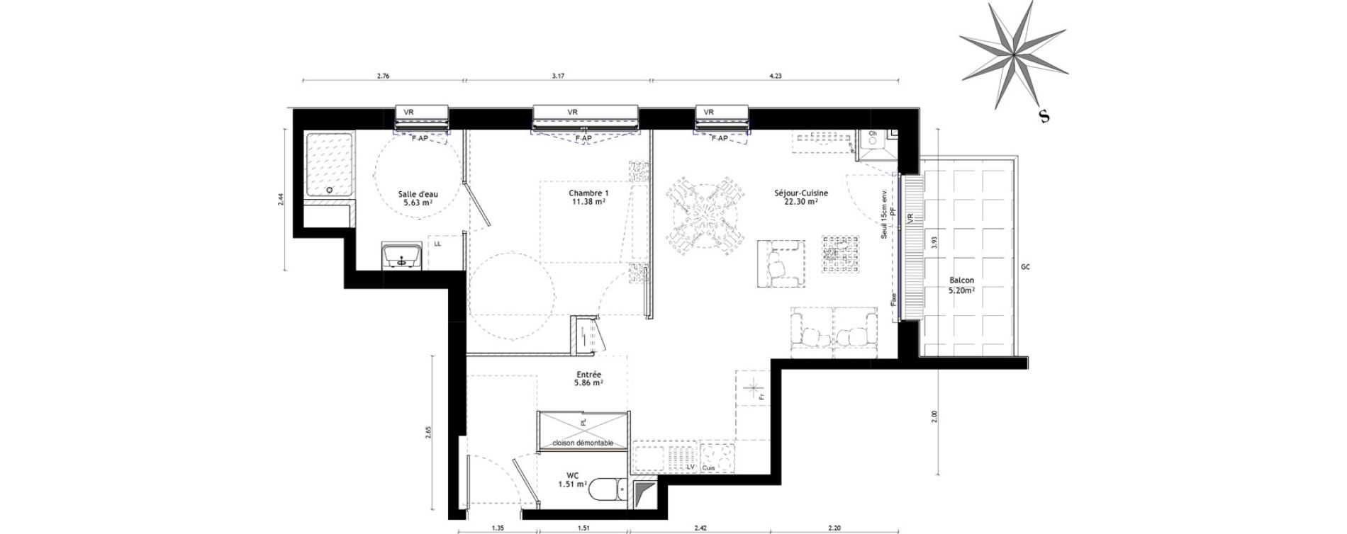 Appartement T2 de 46,68 m2 &agrave; Vannes St-guen - bilaire - m&eacute;nimur pavillonnaire