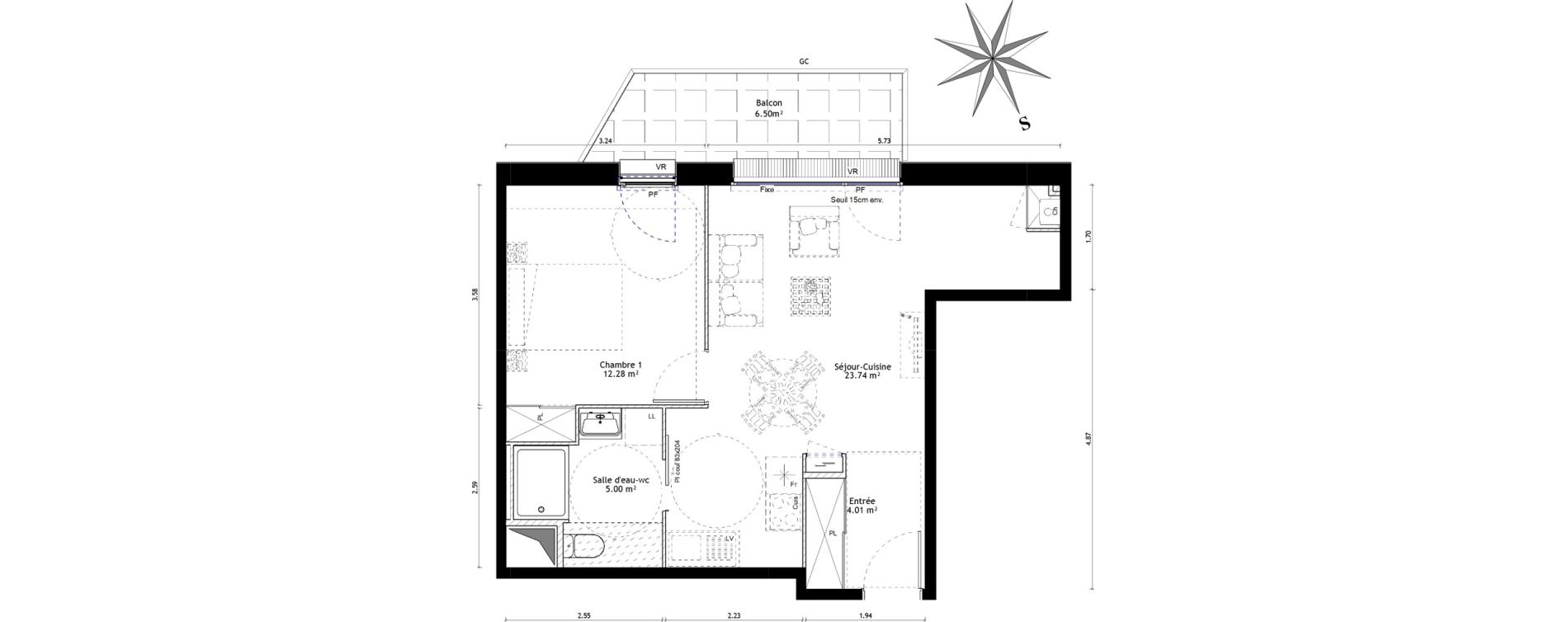Appartement T2 de 45,03 m2 &agrave; Vannes St-guen - bilaire - m&eacute;nimur pavillonnaire