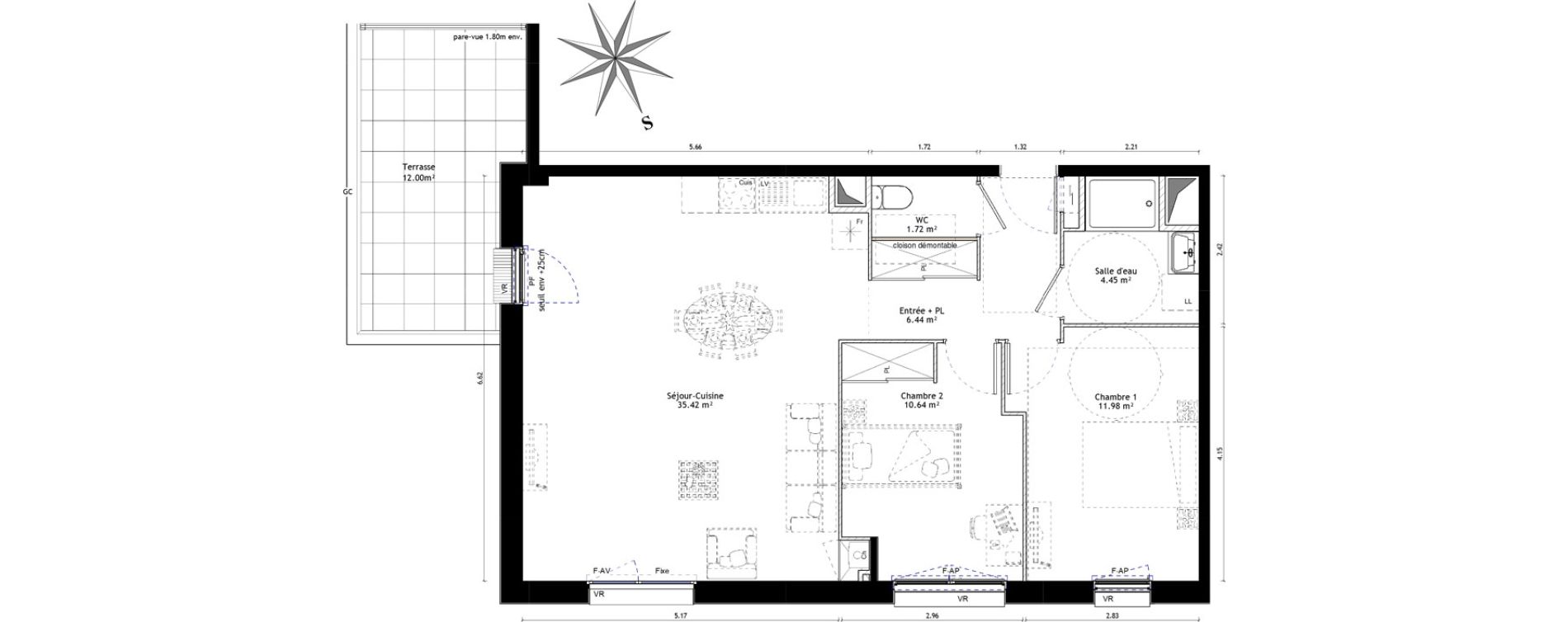 Appartement T3 de 70,65 m2 &agrave; Vannes St-guen - bilaire - m&eacute;nimur pavillonnaire
