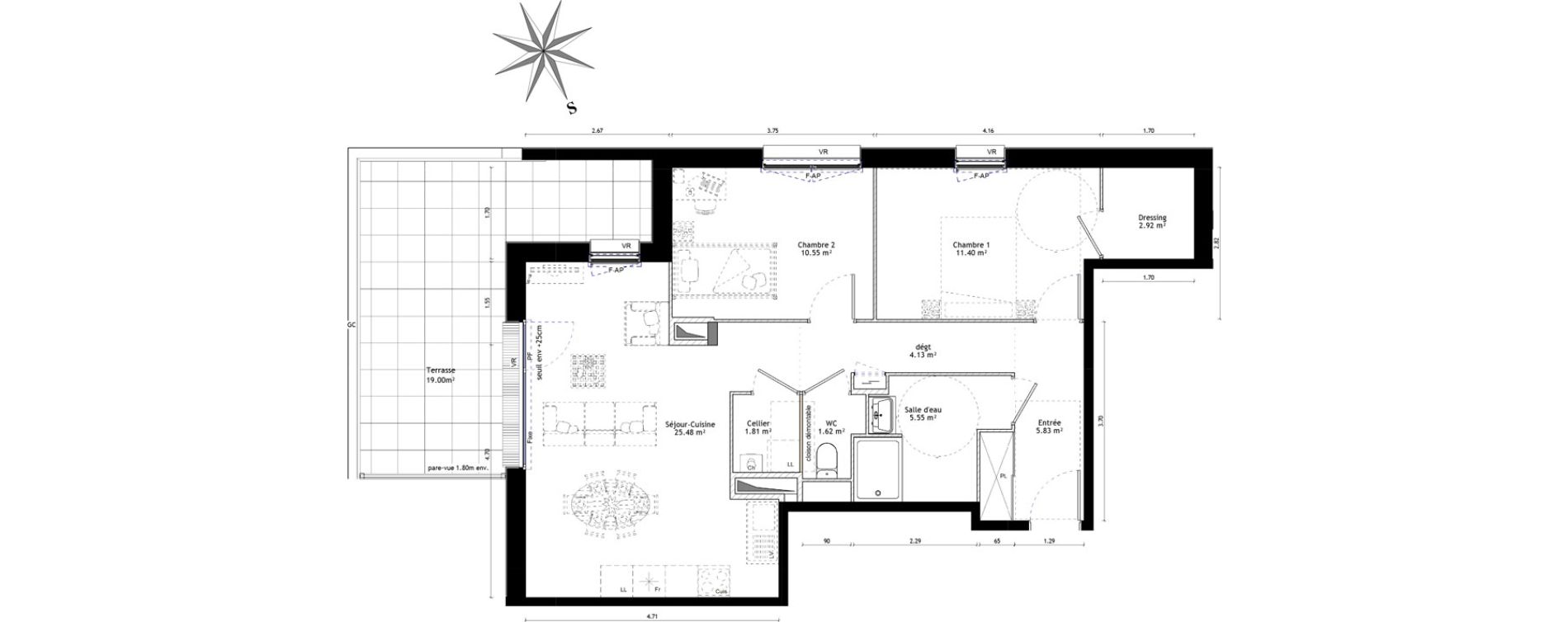 Appartement T3 de 69,29 m2 &agrave; Vannes St-guen - bilaire - m&eacute;nimur pavillonnaire