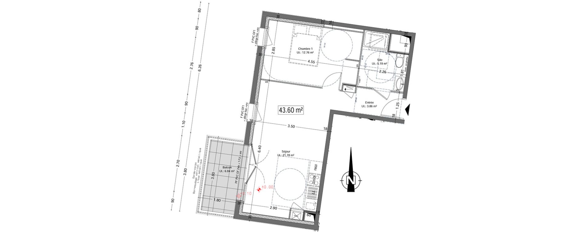 Appartement T2 de 43,59 m2 &agrave; Vannes Beaupr&eacute; - la lande - le hesqueno - grasdor