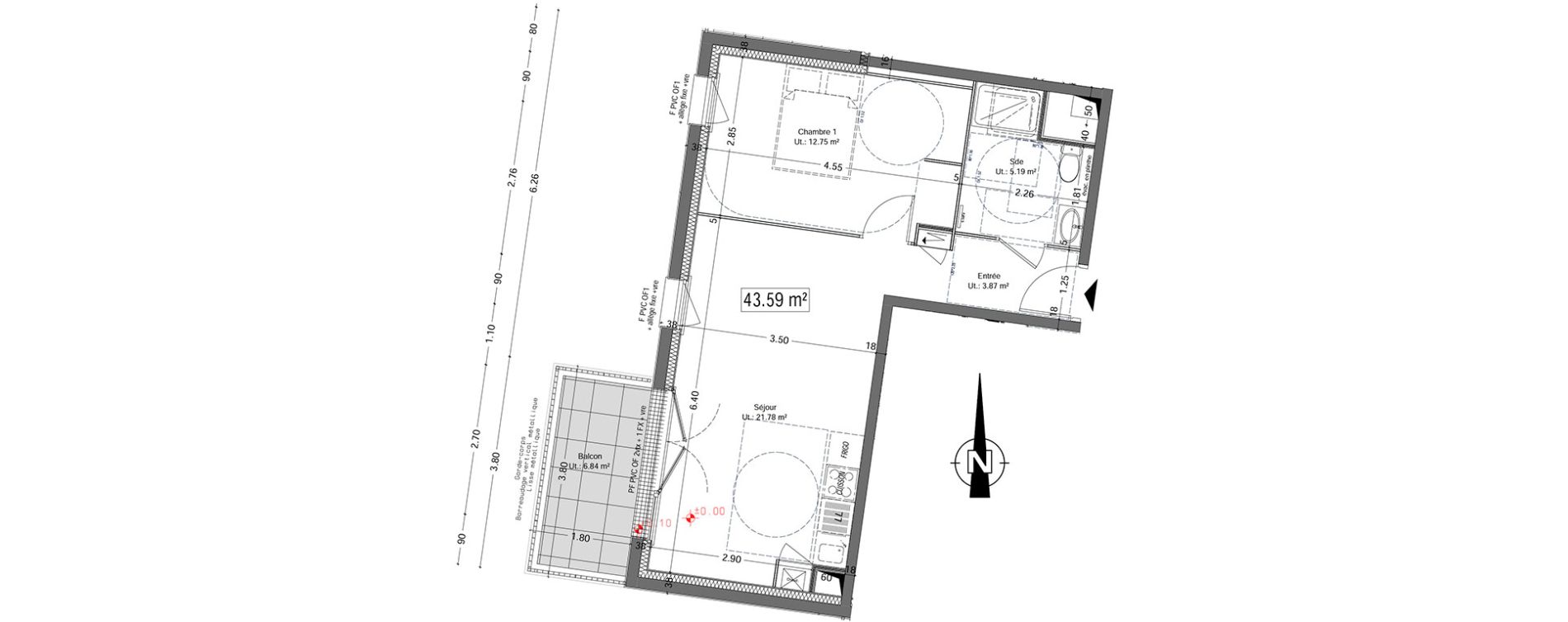 Appartement T2 de 43,59 m2 &agrave; Vannes Beaupr&eacute; - la lande - le hesqueno - grasdor