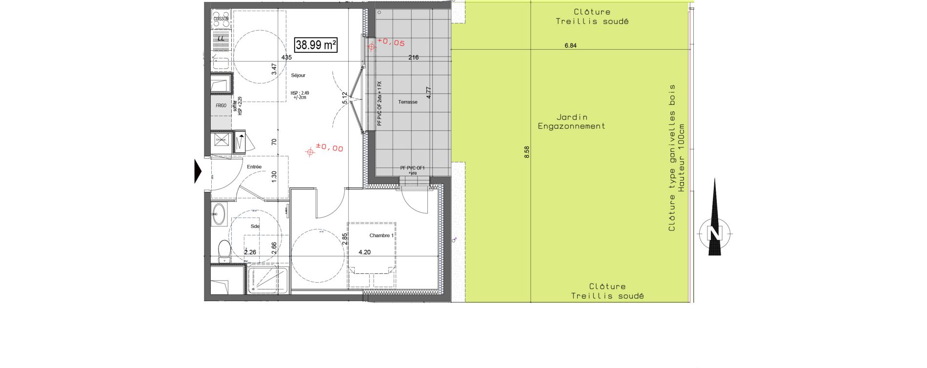 Appartement T2 de 38,99 m2 &agrave; Vannes Beaupr&eacute; - la lande - le hesqueno - grasdor