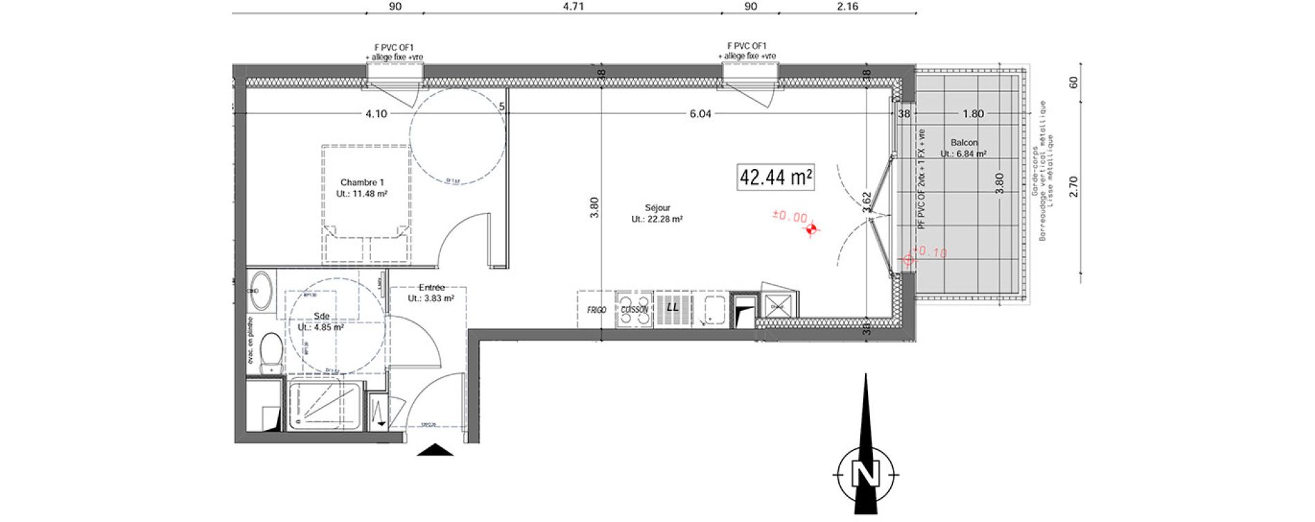 Appartement T2 de 42,44 m2 &agrave; Vannes Beaupr&eacute; - la lande - le hesqueno - grasdor