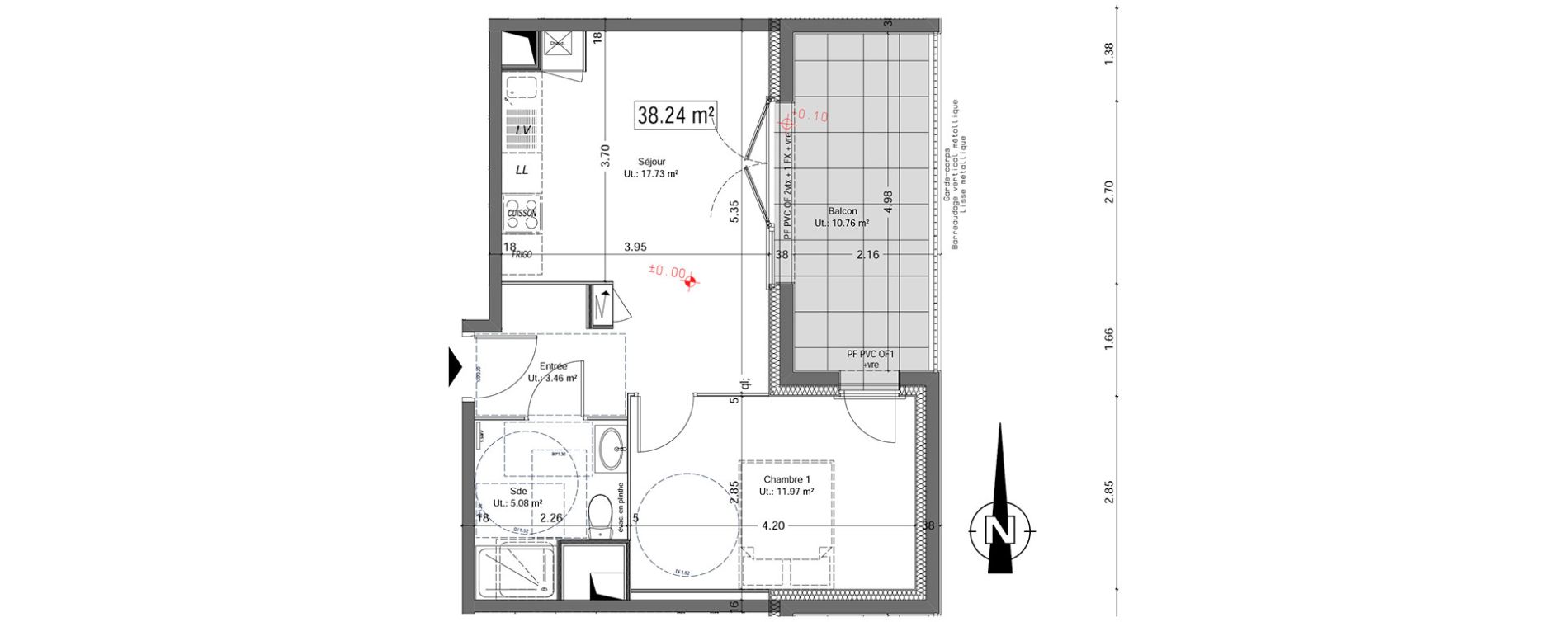 Appartement T2 de 38,23 m2 &agrave; Vannes Beaupr&eacute; - la lande - le hesqueno - grasdor