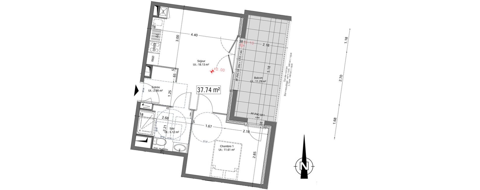 Appartement T2 de 37,73 m2 &agrave; Vannes Beaupr&eacute; - la lande - le hesqueno - grasdor
