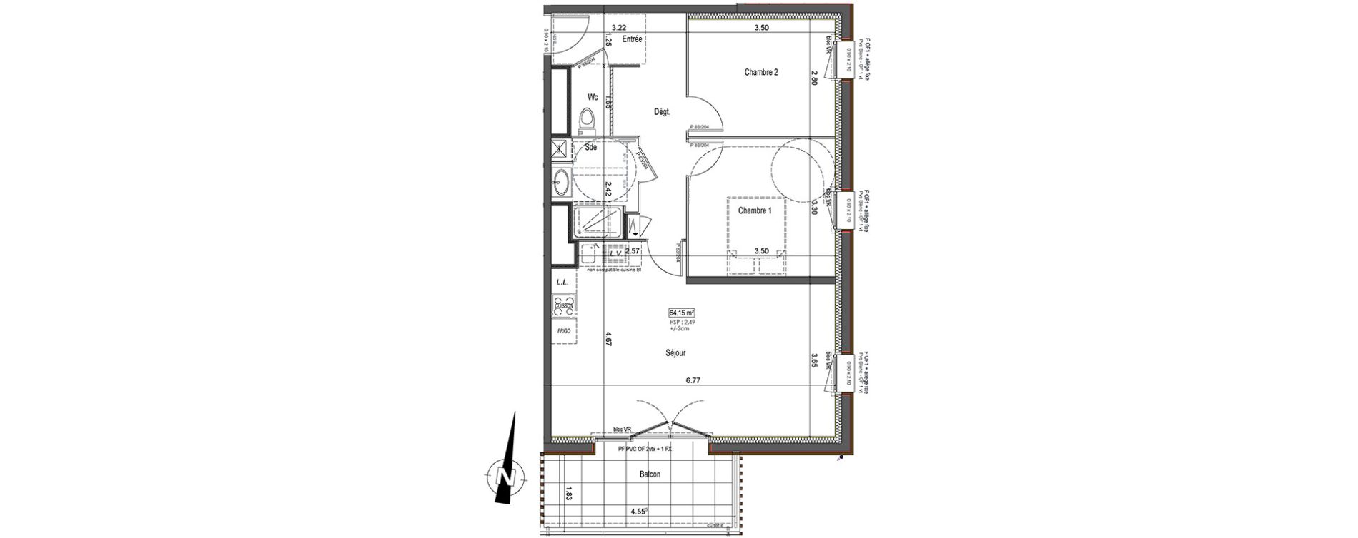 Appartement T3 de 64,15 m2 &agrave; Vannes Beaupr&eacute; - la lande - le hesqueno - grasdor
