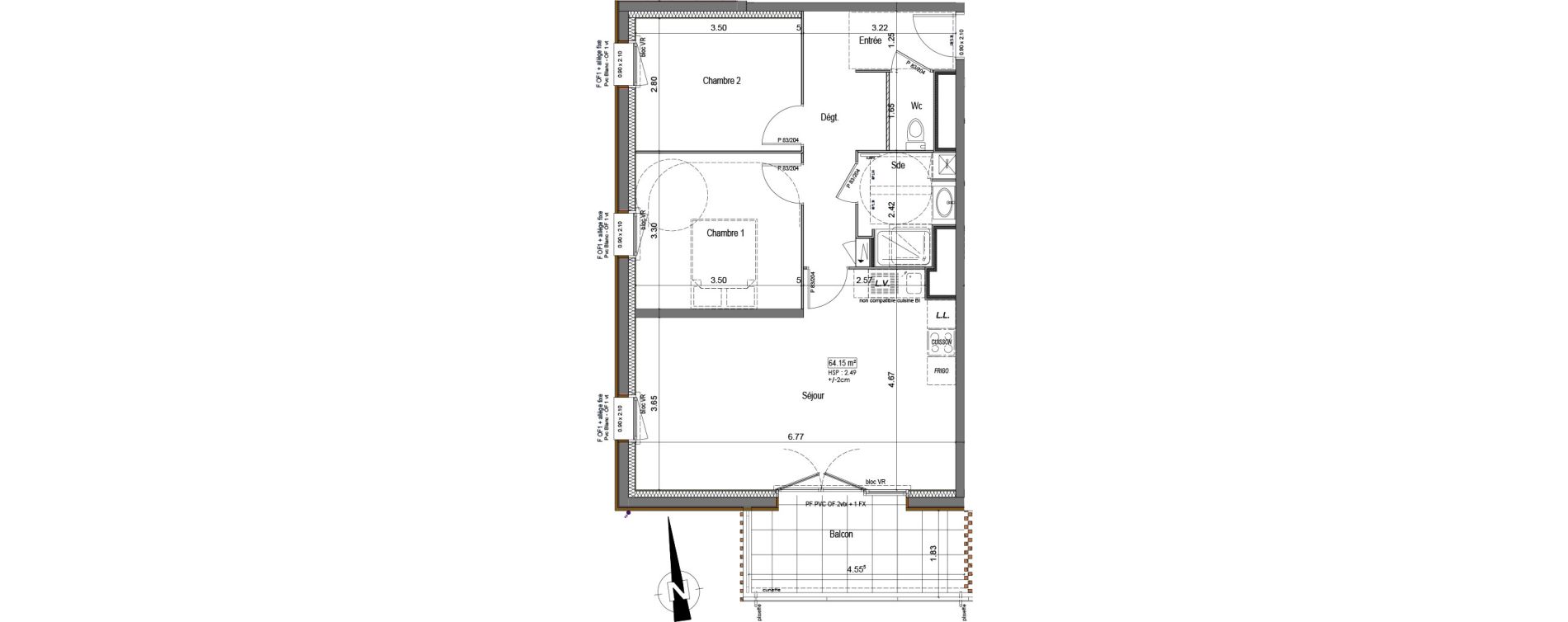 Appartement T3 de 64,15 m2 &agrave; Vannes Beaupr&eacute; - la lande - le hesqueno - grasdor