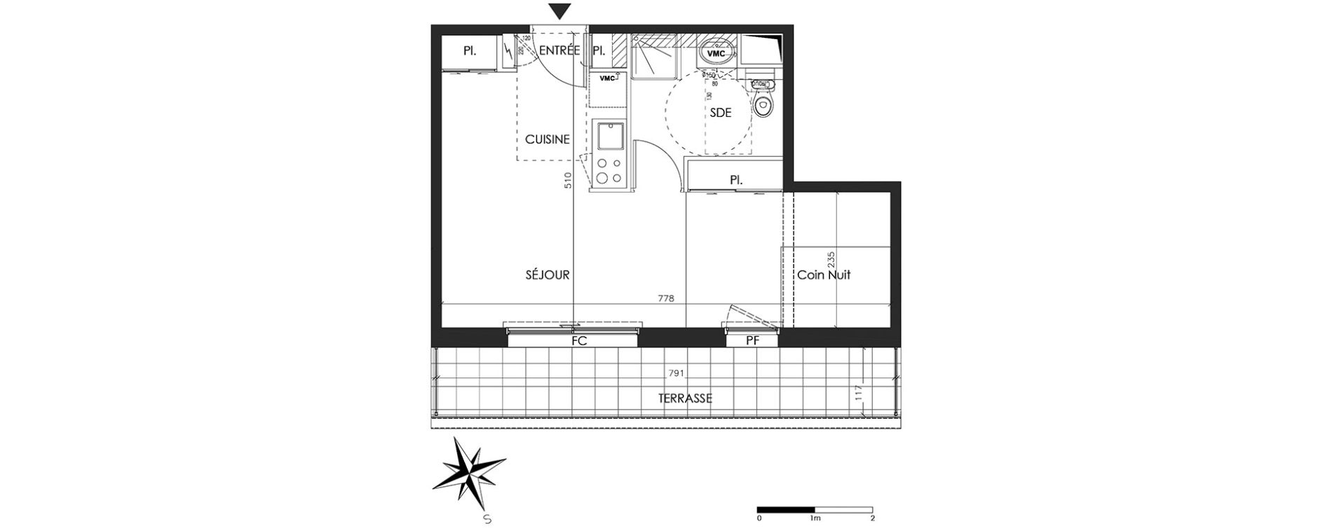 Appartement T1 bis de 33,10 m2 &agrave; Vannes Beaupr&eacute; - la lande - le hesqueno - grasdor
