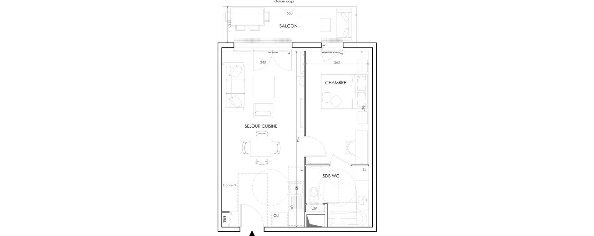 Appartement T2 de 42,35 m2 &agrave; Bourges Gibjoncs