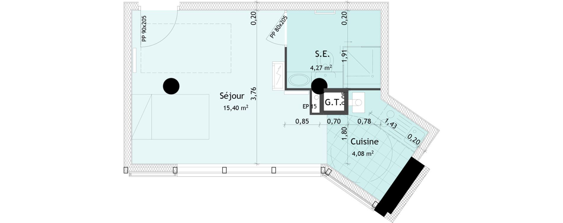 Appartement T1 de 23,75 m2 &agrave; Bourges Centre ville