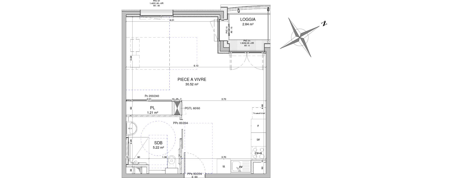 Appartement T1 meubl&eacute; de 36,95 m2 &agrave; Bourges Baudens