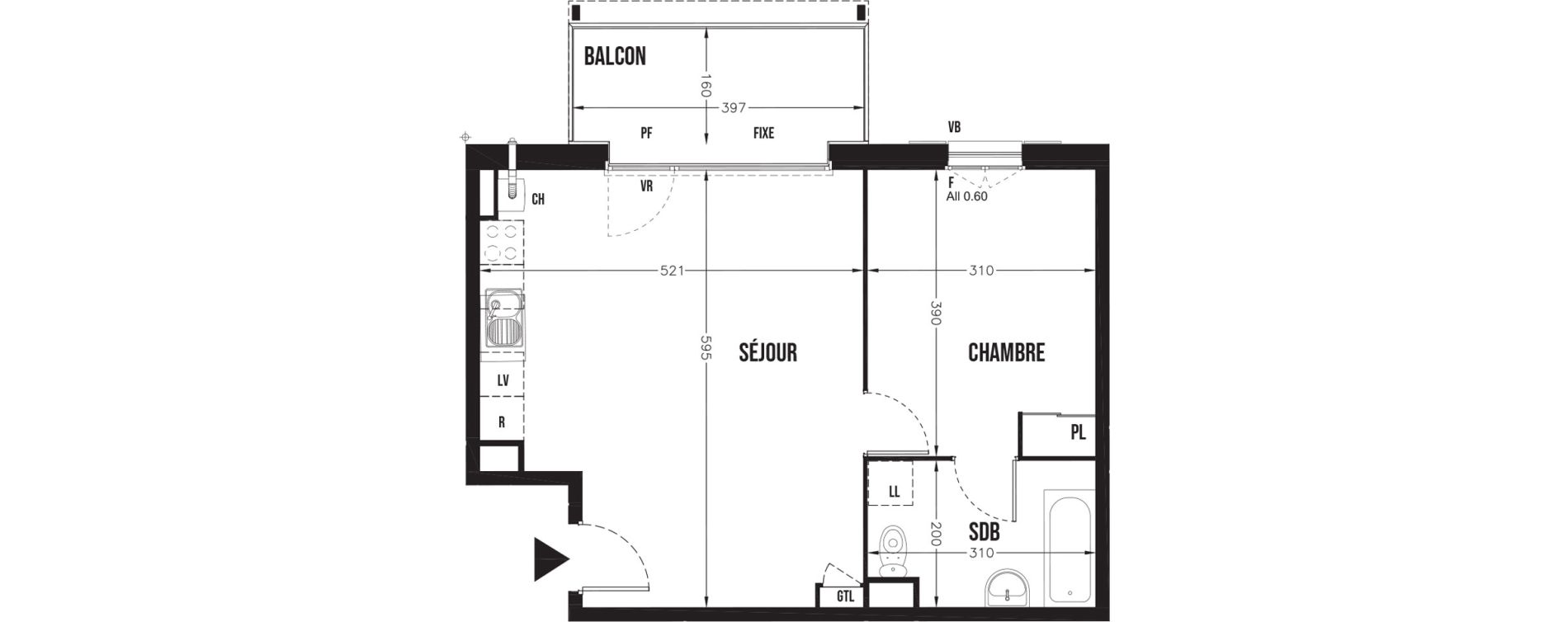 Appartement T2 de 45,76 m2 &agrave; Champhol Centre