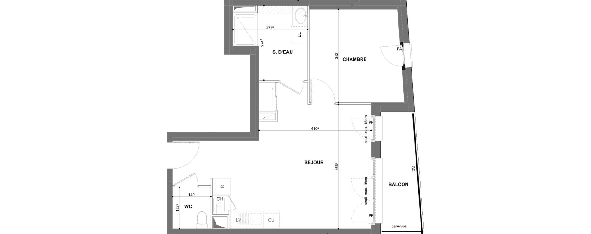 Appartement T2 de 47,10 m2 &agrave; Chartres Hotel-dieu - grand faubourg