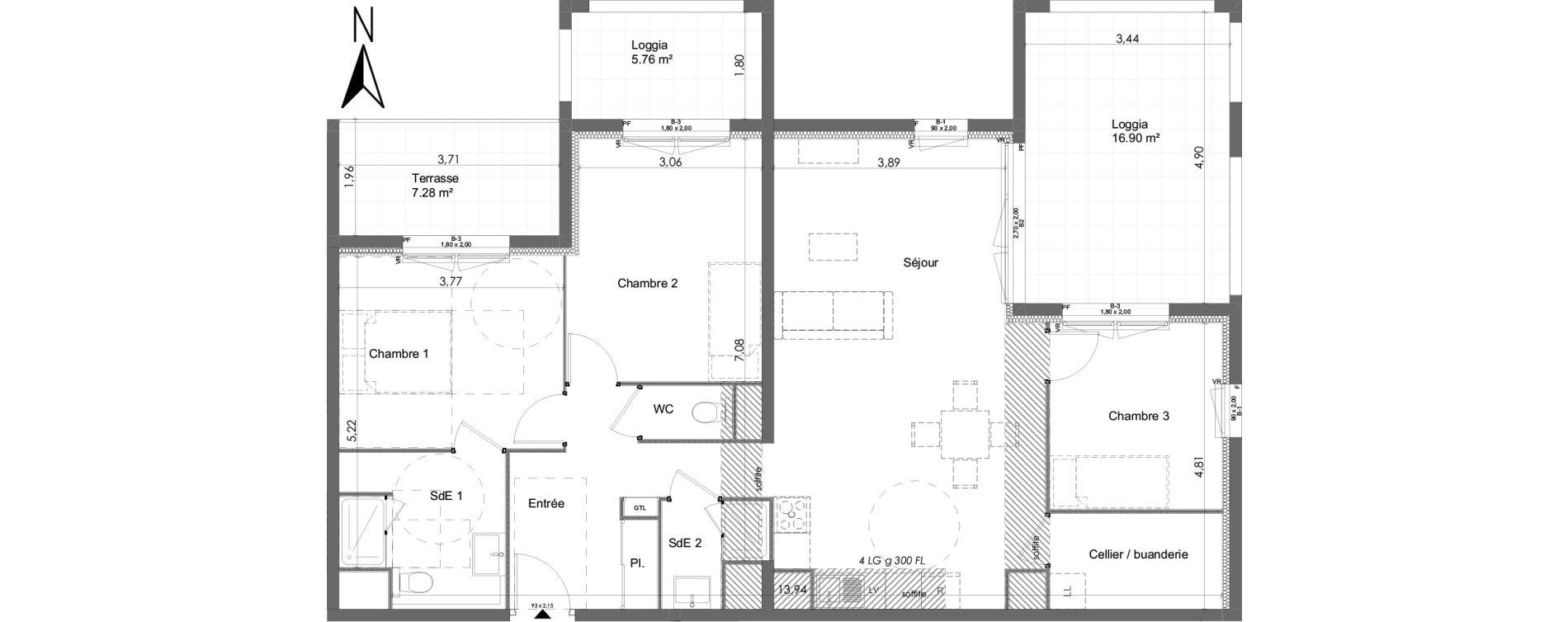 Appartement T4 de 91,89 m2 &agrave; Chartres Beaulieu - lavoisier - petits clos