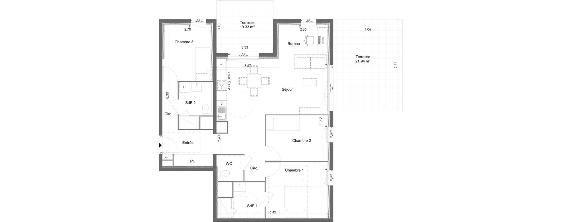 Appartement T4 de 86,40 m2 &agrave; Chartres Beaulieu - lavoisier - petits clos