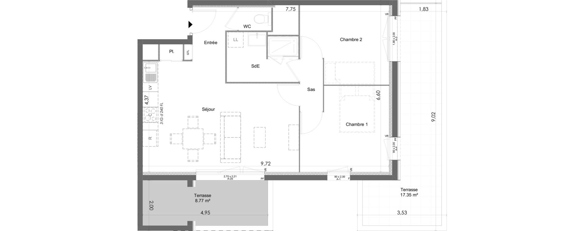 Appartement T3 de 57,34 m2 &agrave; Chartres Beaulieu - lavoisier - petits clos