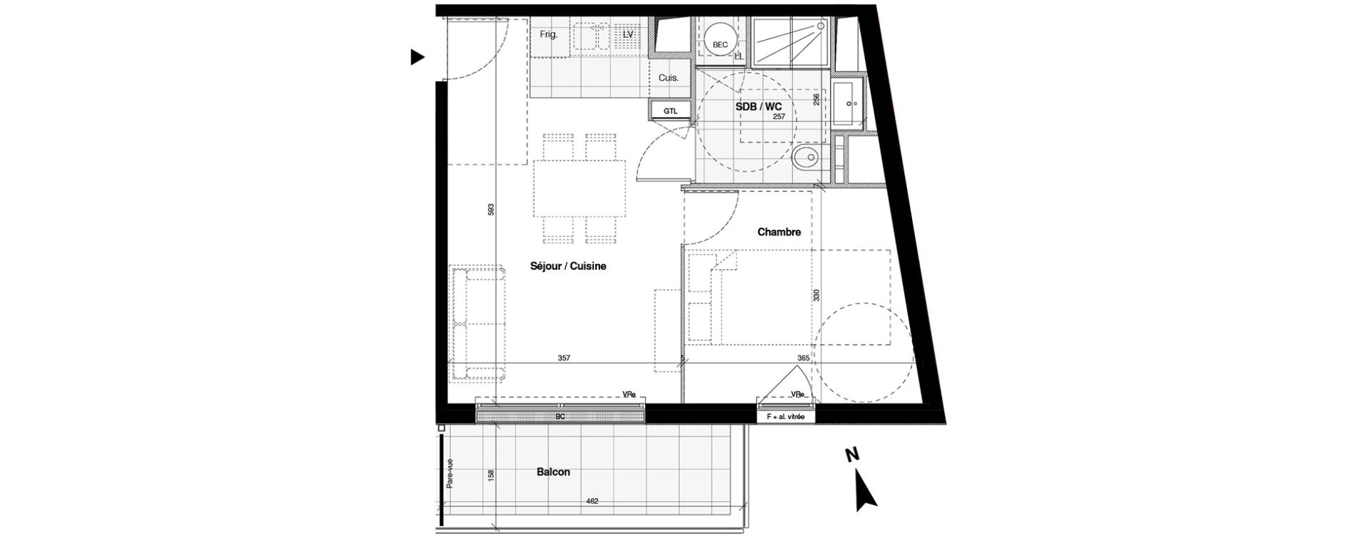 Appartement T2 de 37,71 m2 &agrave; Chartres Centre