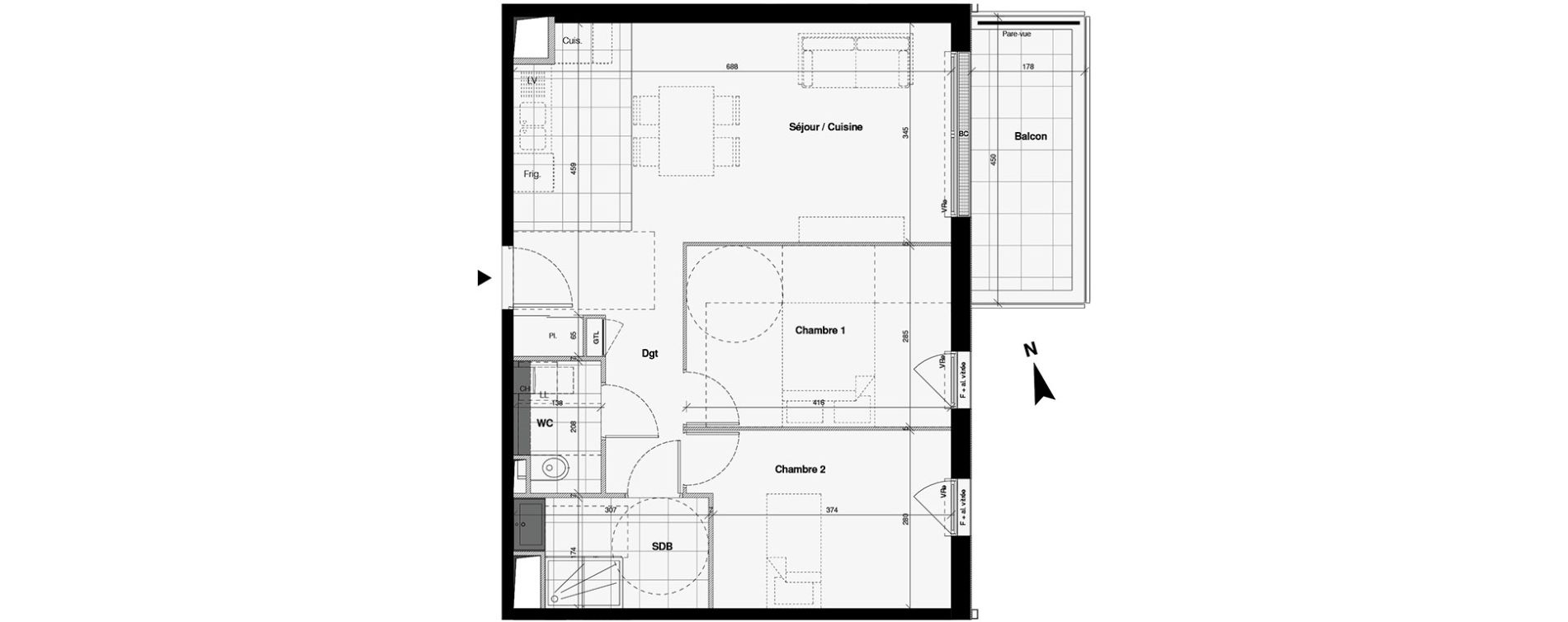 Appartement T3 de 60,81 m2 &agrave; Chartres Centre