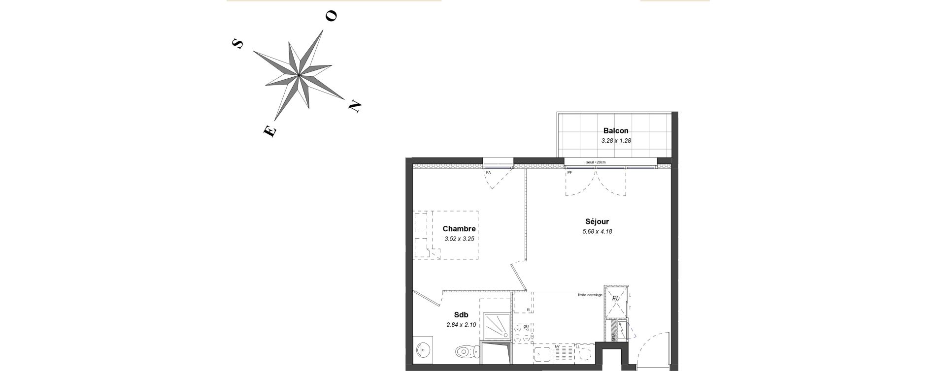 Appartement T2 de 40,24 m2 &agrave; Chartres Centre