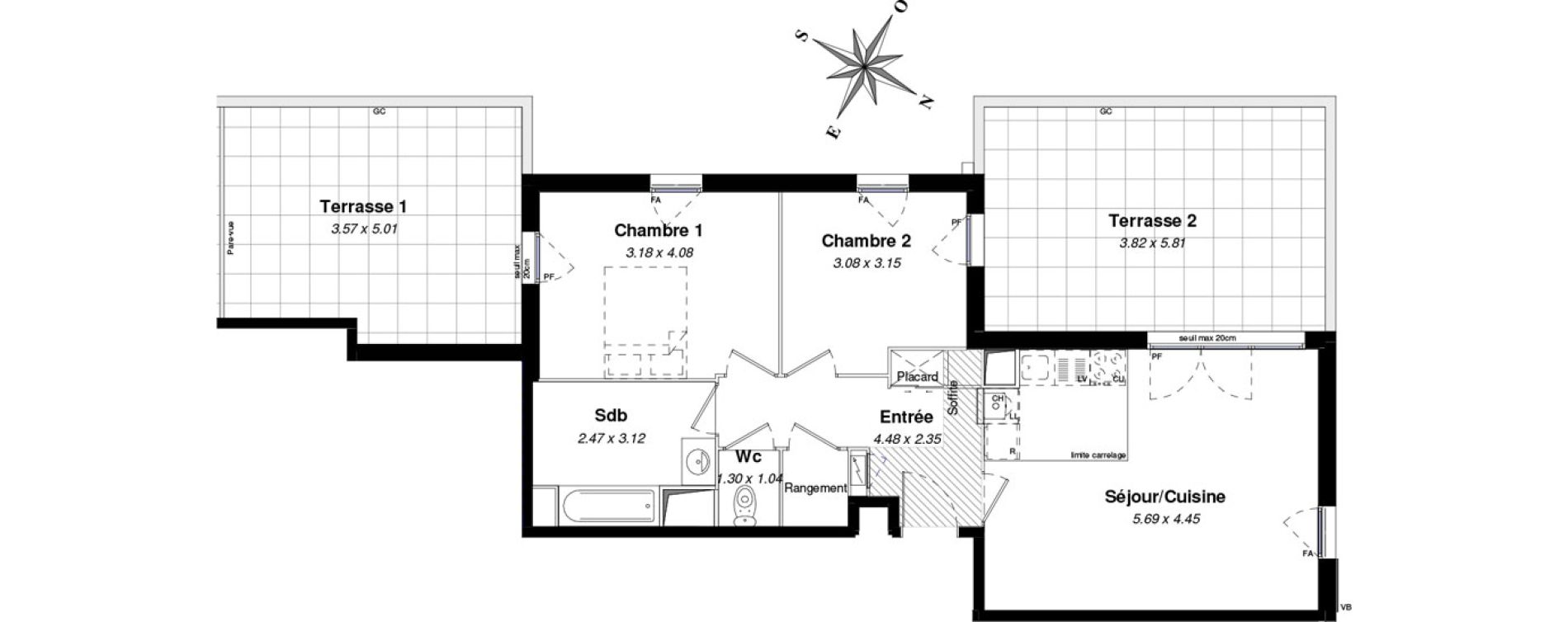 Appartement T3 de 63,74 m2 &agrave; Chartres Centre