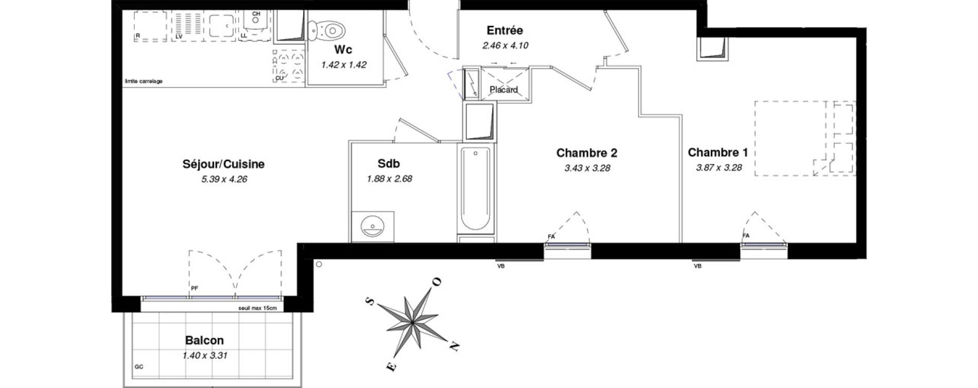 Appartement T3 de 59,92 m2 &agrave; Chartres Centre