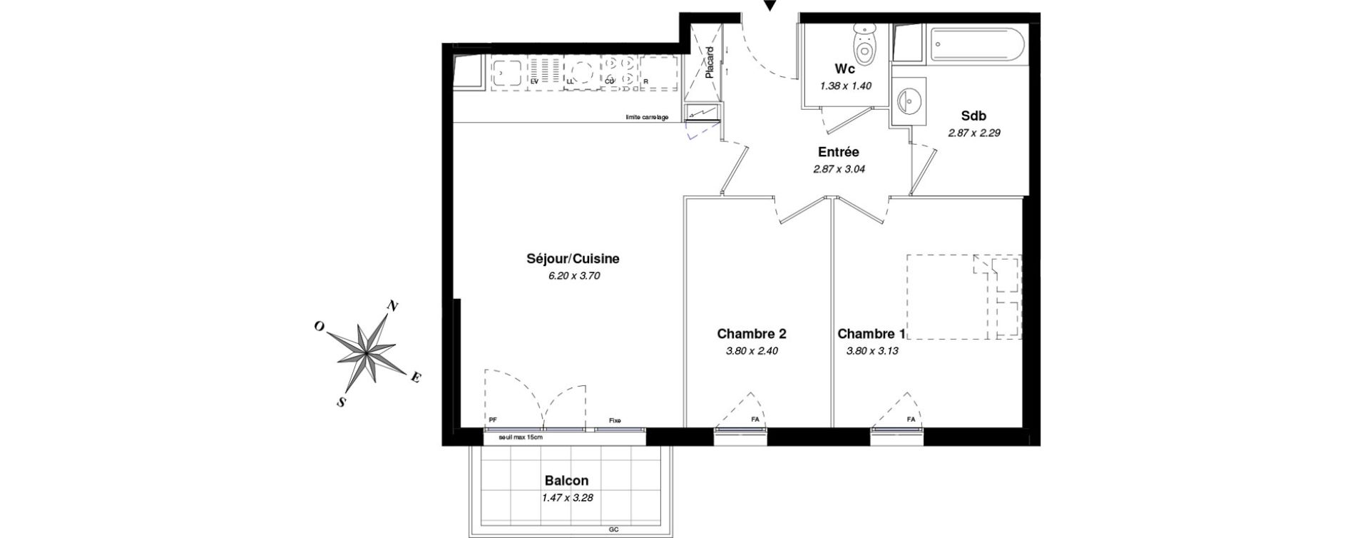 Appartement T3 de 59,60 m2 &agrave; Chartres Centre