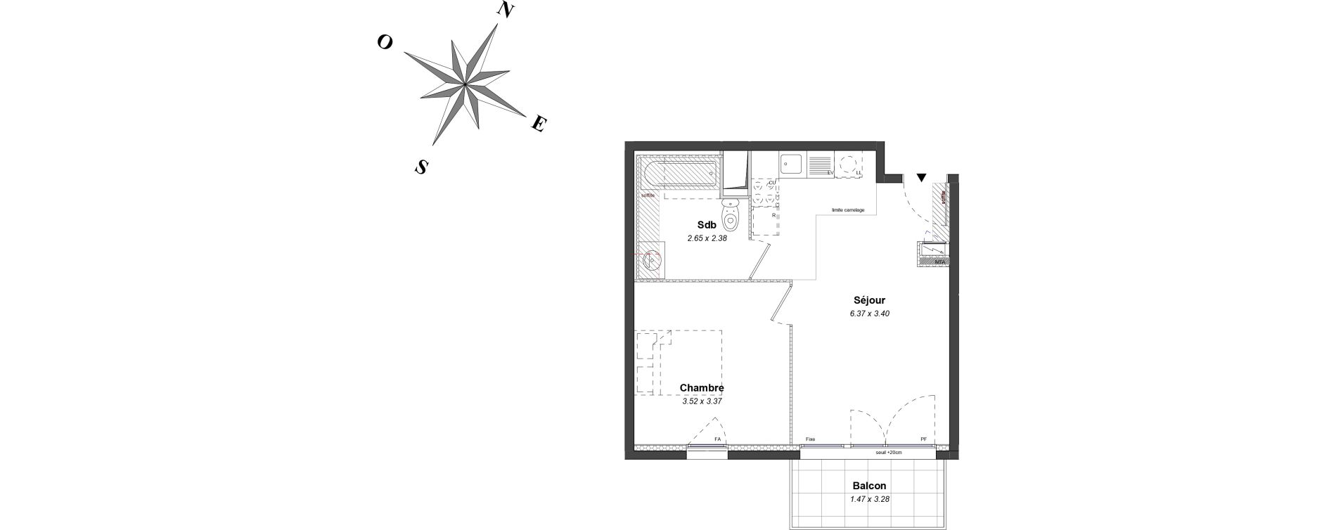 Appartement T2 de 40,32 m2 &agrave; Chartres Centre