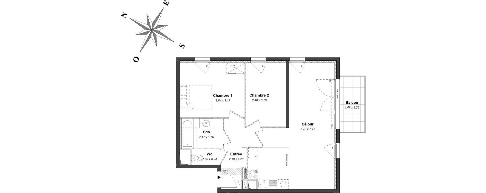 Appartement T3 de 61,16 m2 &agrave; Chartres Centre