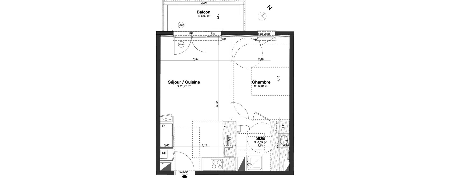 Appartement T2 de 41,82 m2 &agrave; Chartres Centre