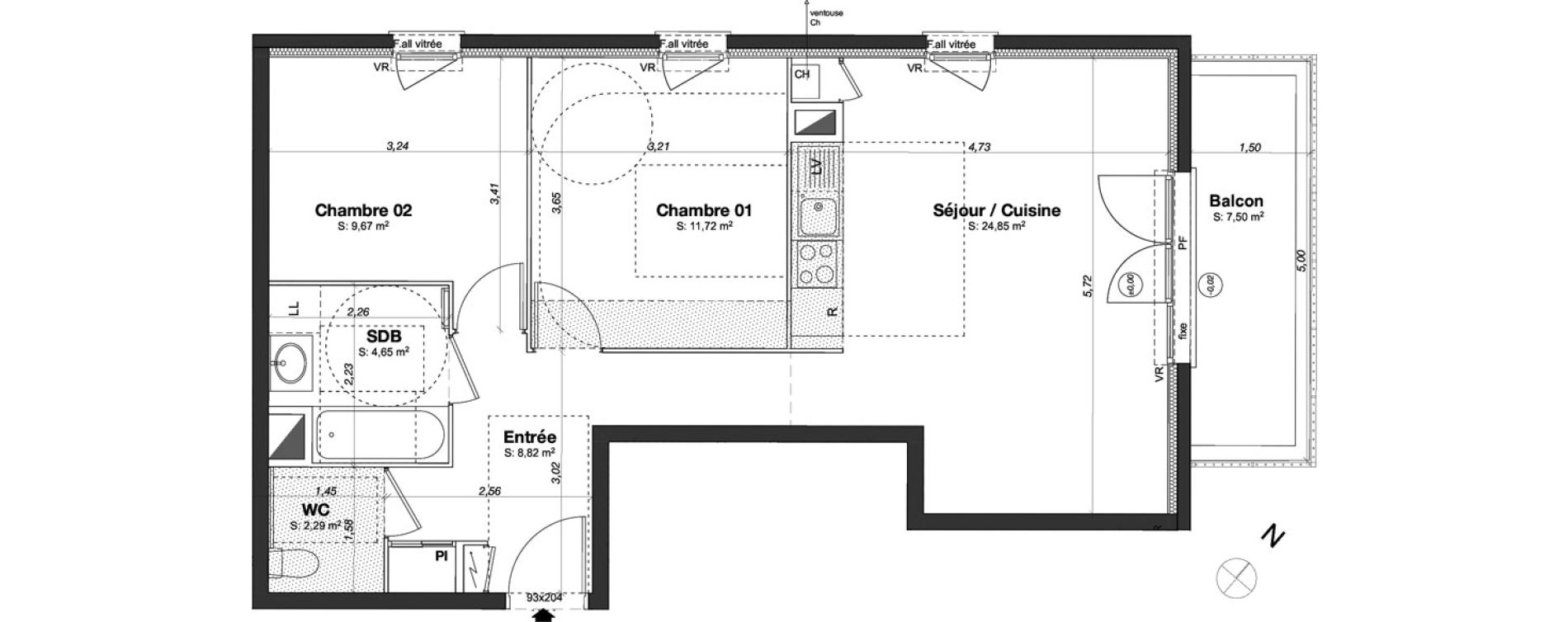 Appartement T3 de 62,00 m2 &agrave; Chartres Centre