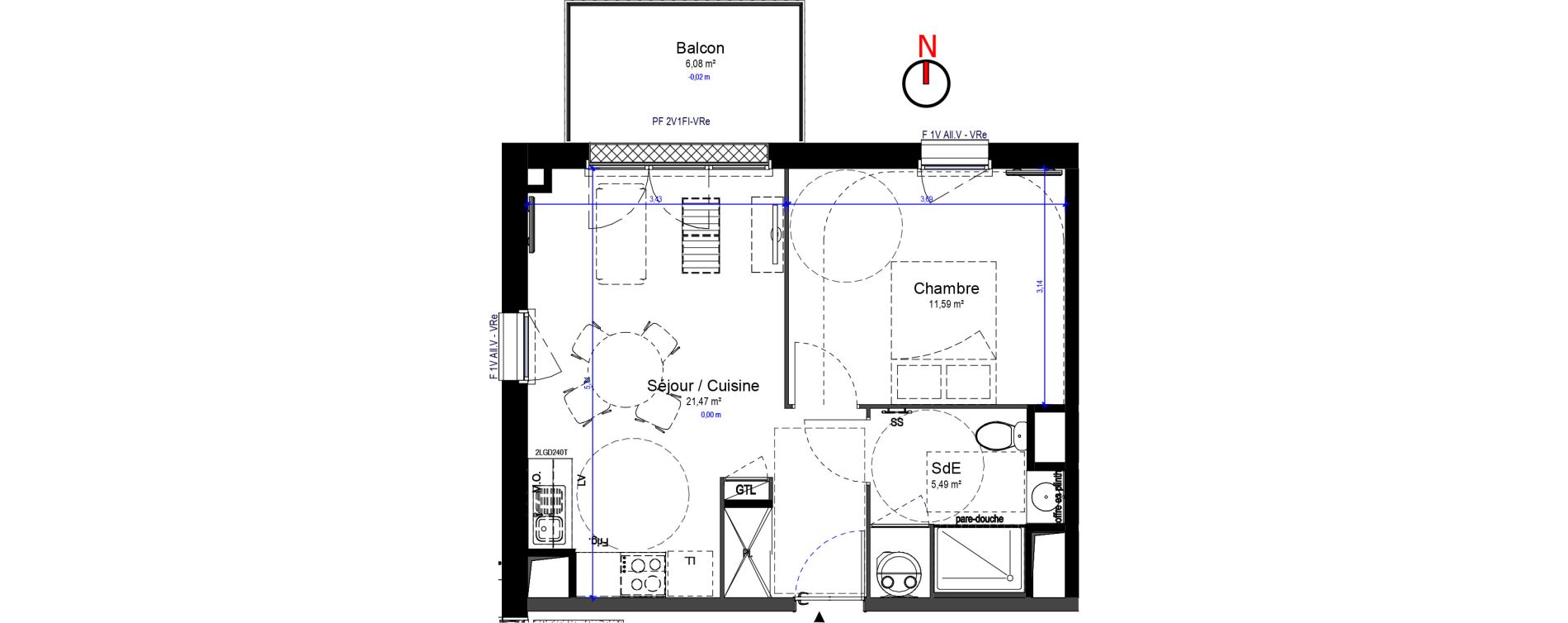 Appartement T2 de 38,54 m2 &agrave; Chartres Centre