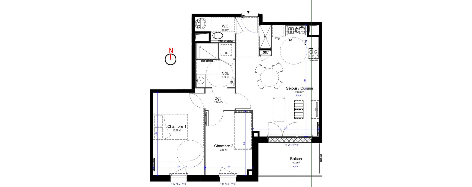 Appartement T3 de 59,05 m2 &agrave; Chartres Centre