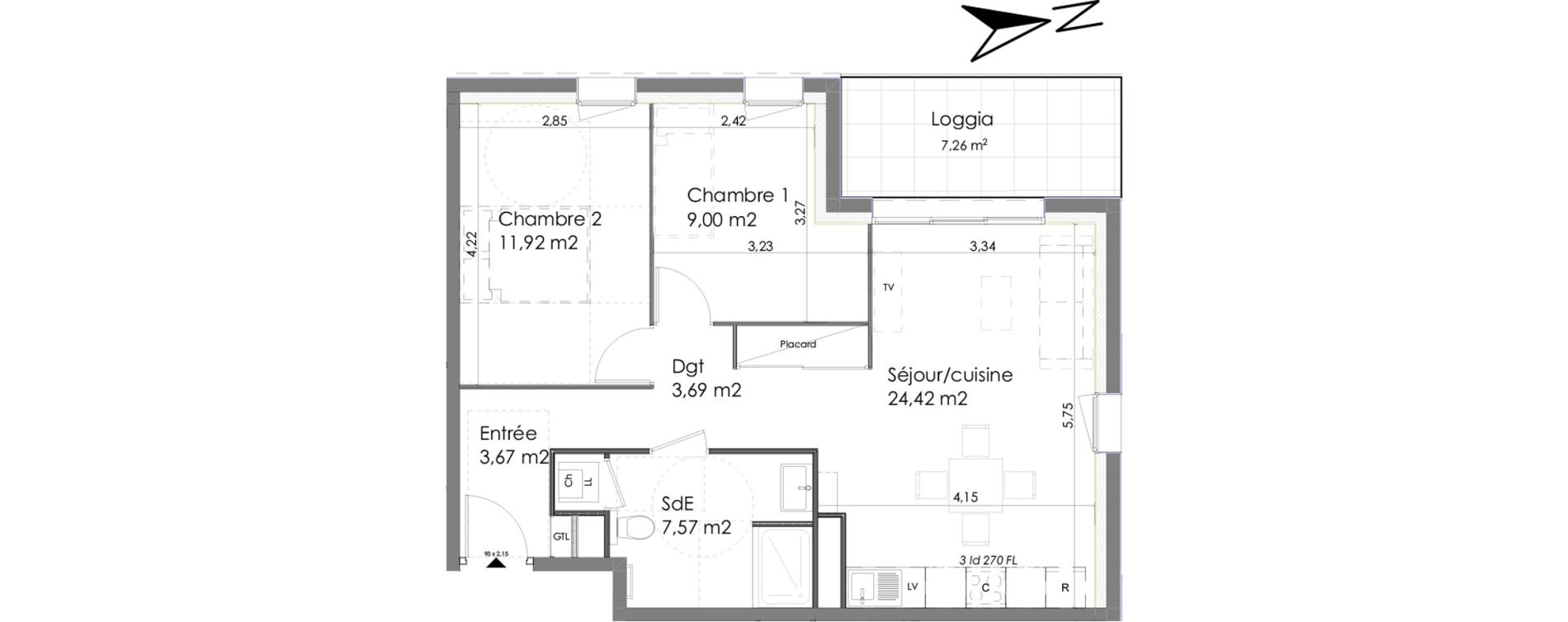 Appartement T3 de 60,27 m2 &agrave; Chartres Saint jean - rechevres - bourgneuf