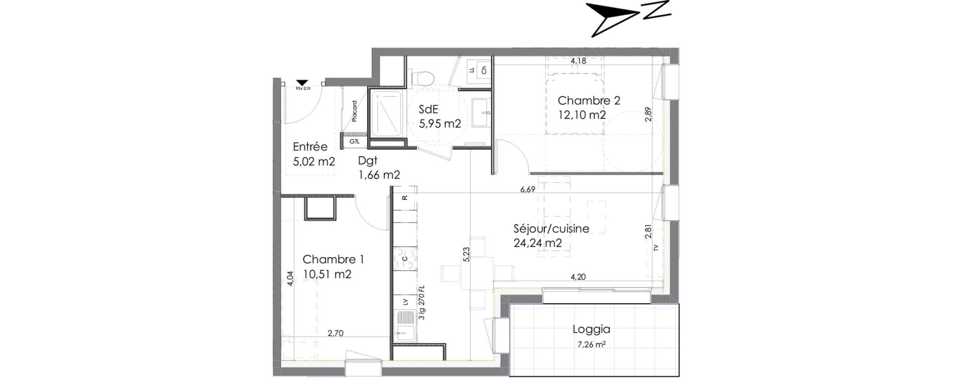 Appartement T3 de 59,48 m2 &agrave; Chartres Saint jean - rechevres - bourgneuf