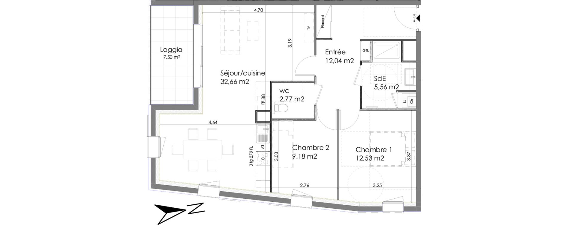 Appartement T3 de 74,74 m2 &agrave; Chartres Saint jean - rechevres - bourgneuf