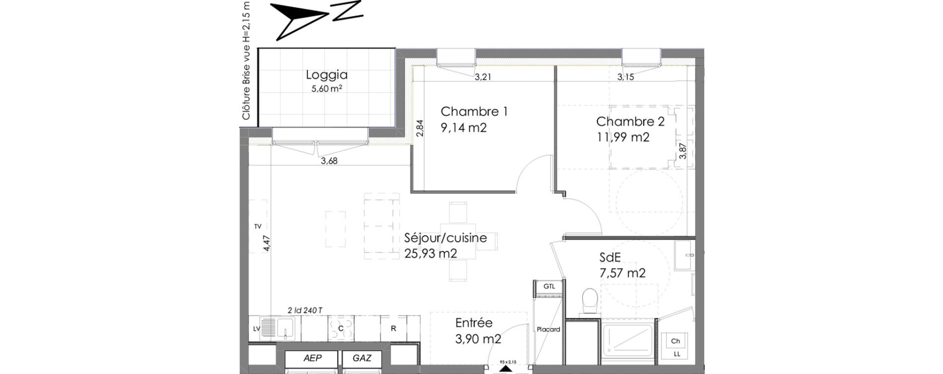 Appartement T3 de 58,53 m2 &agrave; Chartres Saint jean - rechevres - bourgneuf