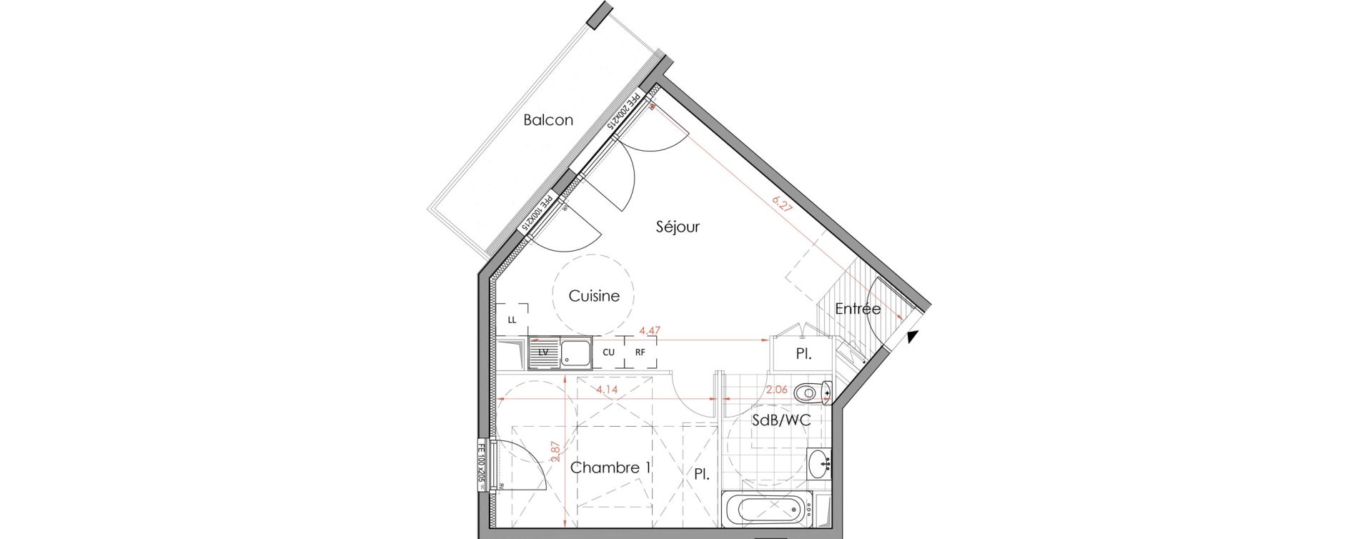 Appartement T2 de 42,43 m2 &agrave; Chartres Coteau d'aboville