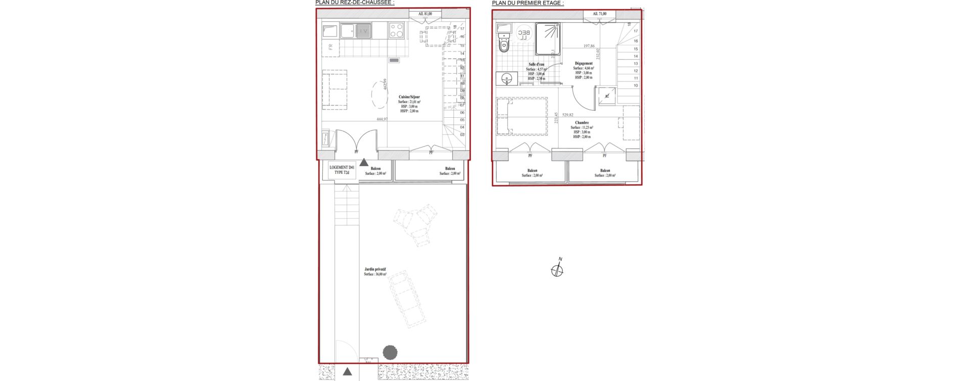 Duplex T2 de 41,47 m2 &agrave; Dreux Bois de la muette