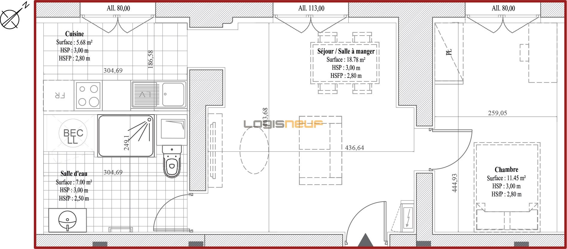 Appartement T2 de 42.91 m2 RDC NO Domaine des Bas Buissons Dreux ref 493