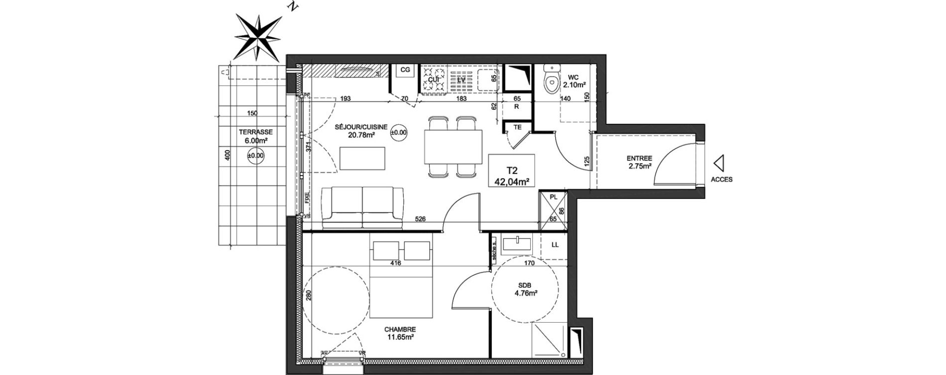 Appartement T2 de 42,04 m2 &agrave; Dreux Zac du square