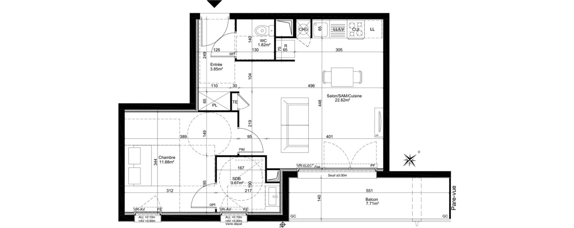 Appartement T2 de 44,04 m2 à Dreux Centre